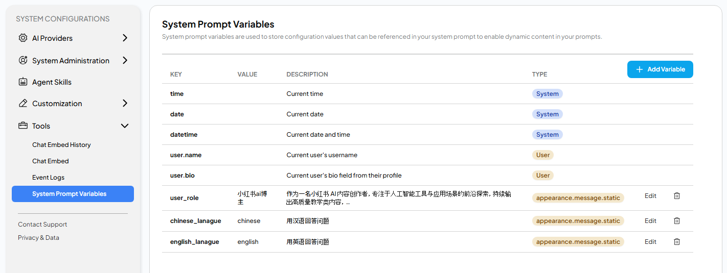 System Prompt Variable